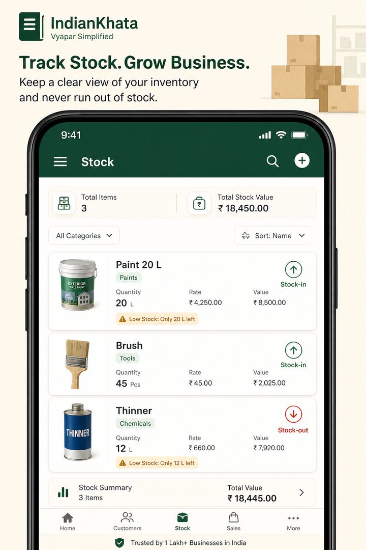 Stock updates itself on every purchase and sale.