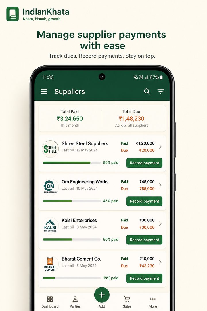 Supplier payments and dues in one place.